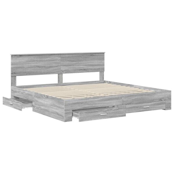 vidaXL Bed Frame with Drawer Grey Sonoma 200 x 200 cm Engineered Wood