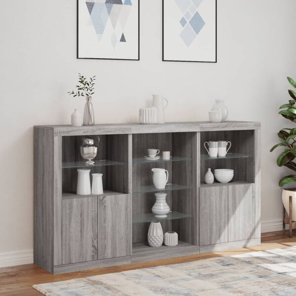 vidaXL Sideboard with LED Lights Grey Sonoma 181.5x37x100 cm