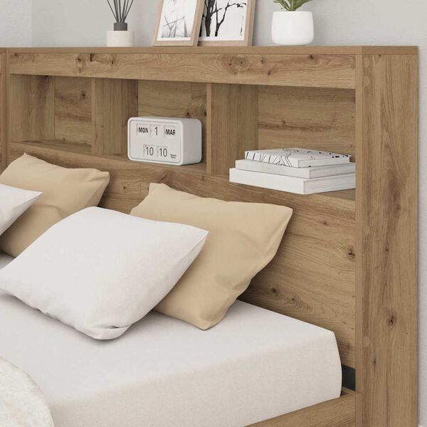 vidaXL Storage Headboard with Shelf Artisan Oak 140 cm Engineered Wood