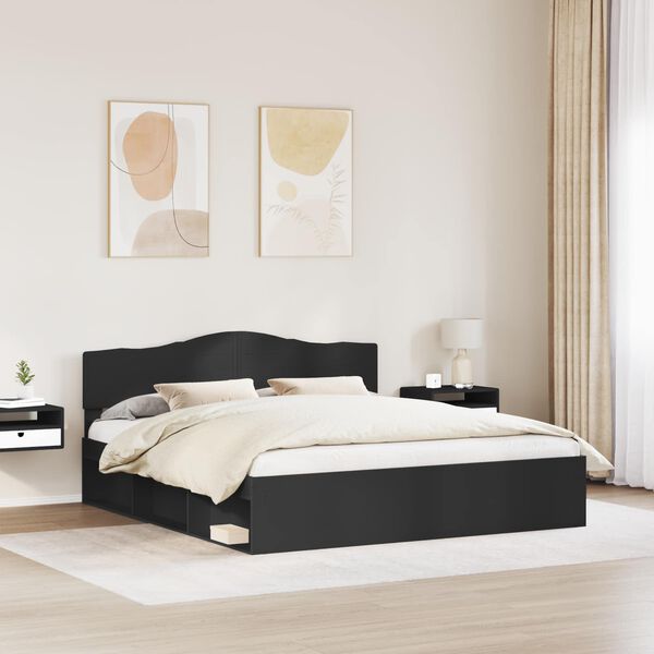 vidaXL Bed Frame with Headboard Black 200 x 200 cm Solid Pine Wood