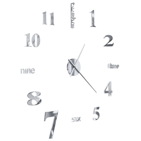 vidaXL 3D Wall Clock Modern Design 100 cm XXL Silver