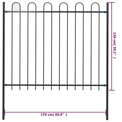 vidaXL Garden Fence with Hoop Top Steel 1.7 m Black