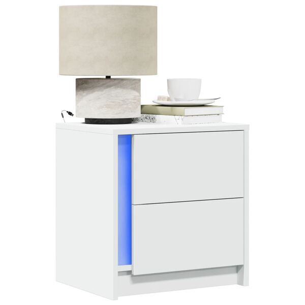 vidaXL Bedside Cabinets with LED Lights 2 pcs White Engineered Wood
