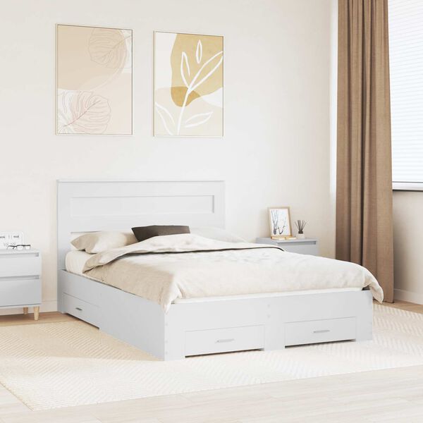 vidaXL Bed Frame with Headboard White 160 x 200 cm Engineered Wood