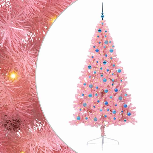 vidaXL Artificial Pre-lit Christmas Tree with 300 LEDs Pink 240 cm PVC