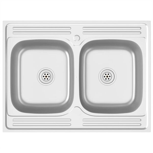 vidaXL Kitchen Sink with Double Basins Silver 800x600x155 mm Stainless Steel