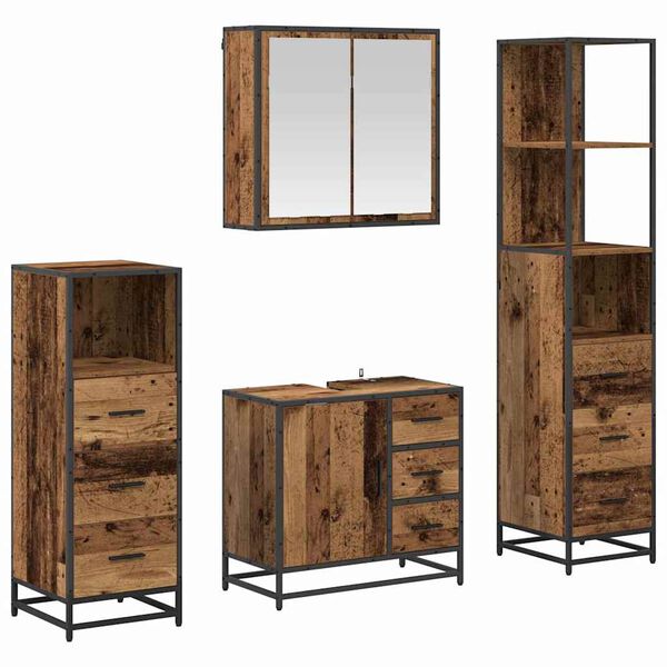 vidaXL Bathroom Furniture Set with Door 4 pcs Old Wood Engineered Wood