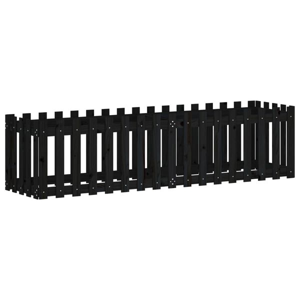 vidaXL Garden Raised Bed with Fence Design Black 200x50x50 cm Solid Wood Pine