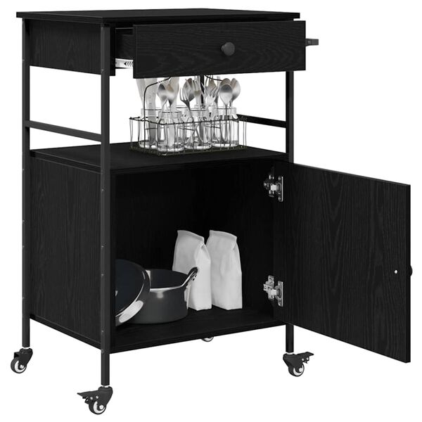vidaXL Kitchen Trolley Black Oak 56 x 43 x 89.5 cm Engineered Wood