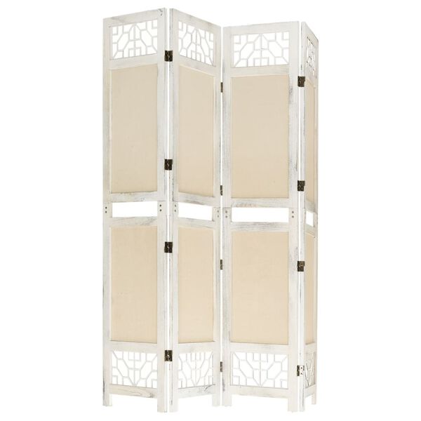 vidaXL 4-Panel Room Divider Cream 140x165 cm Fabric
