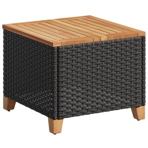 vidaXL Garden Table Black 45x45x37 cm Poly Rattan Acacia Wood
