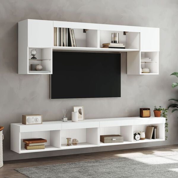 vidaXL 6 Piece TV Wall Units with LED White Engineered Wood