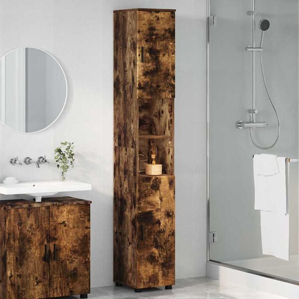 vidaXL Bathroom Cabinet with Storage Smoked Oak 30 x 35 x 192 cm