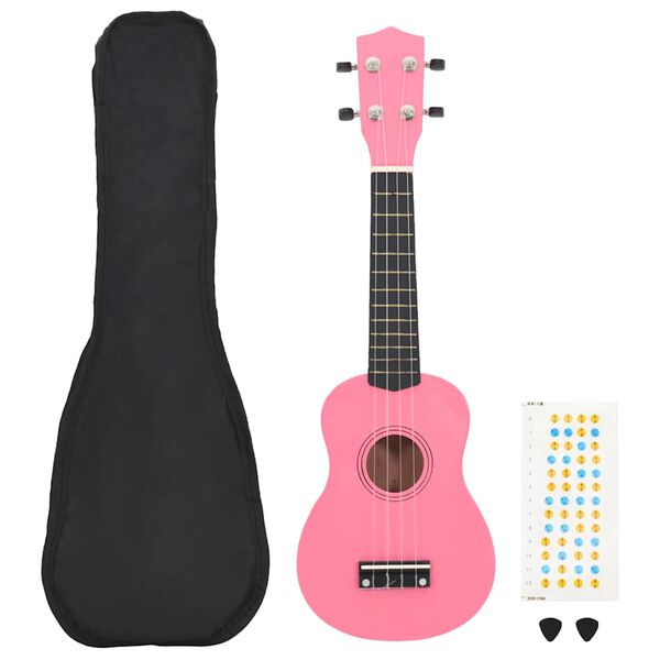 vidaXL Soprano Ukulele Set with Bag for Kids Pink 21"