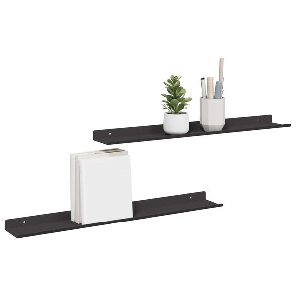 vidaXL Floating Shelf Wall-mounted 2 pcs Black 60 x 8.5 x 2.5 cm Steel