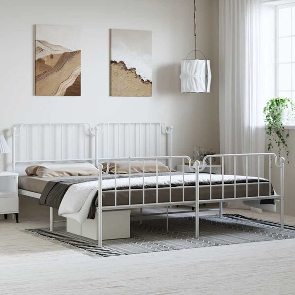 vidaXL Metal Bed Frame without Mattress with Footboard White 193x203cm