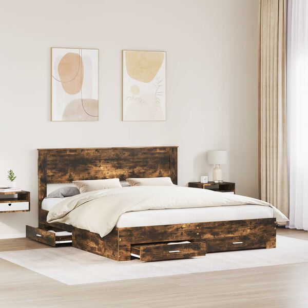 vidaXL Bed Frame with Drawer with Headboard Manual Engineered Wood