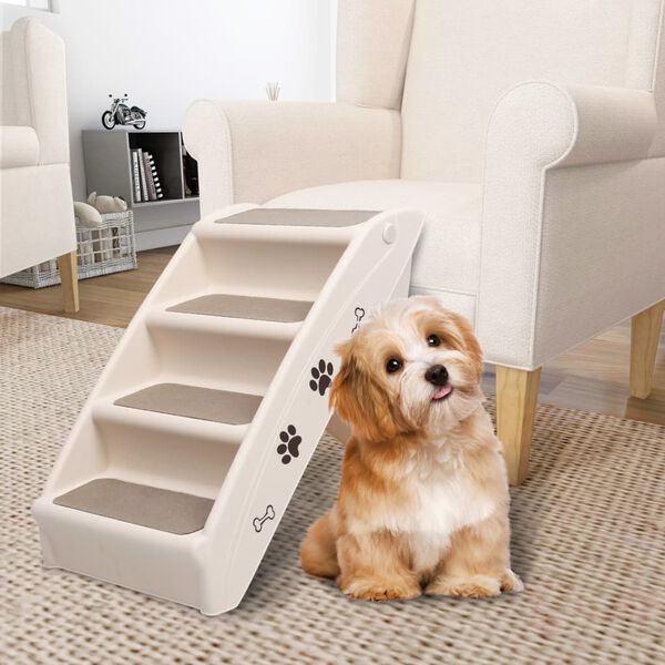 vidaXL Folding Dog Stairs Cream 62x40x49.5 cm