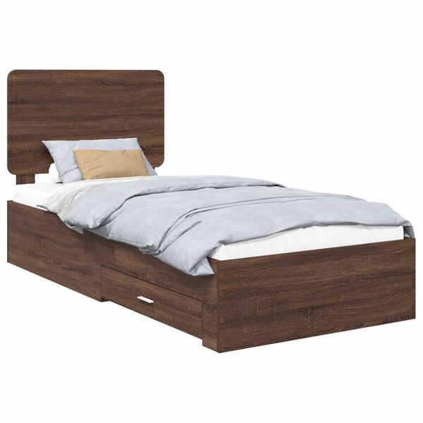 vidaXL Bed Frame with Headboard Brown Oak 75 x 190 cm Engineered Wood