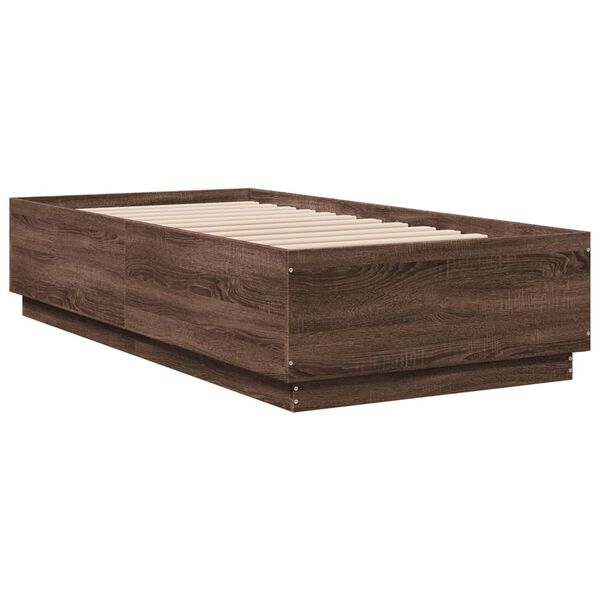 vidaXL Bed Frame with LED without Mattress Brown Oak 75x190 cm Small Single
