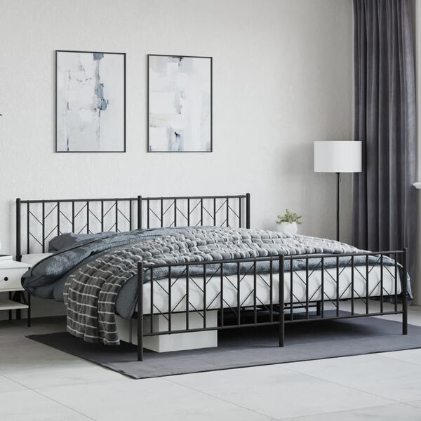 vidaXL Metal Bed Frame without Mattress with Footboard Black 200x200cm