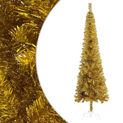 vidaXL Slim Pre-lit Christmas Tree Gold 210 cm