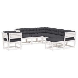 vidaXL 8 Piece Garden Lounge Set with Cushions White Solid Wood Pine