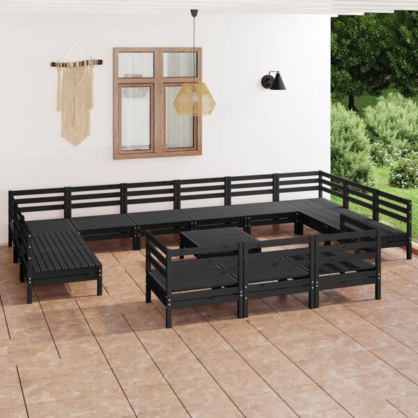 vidaXL 14 Piece Garden Lounge Set Black Solid Wood Pine