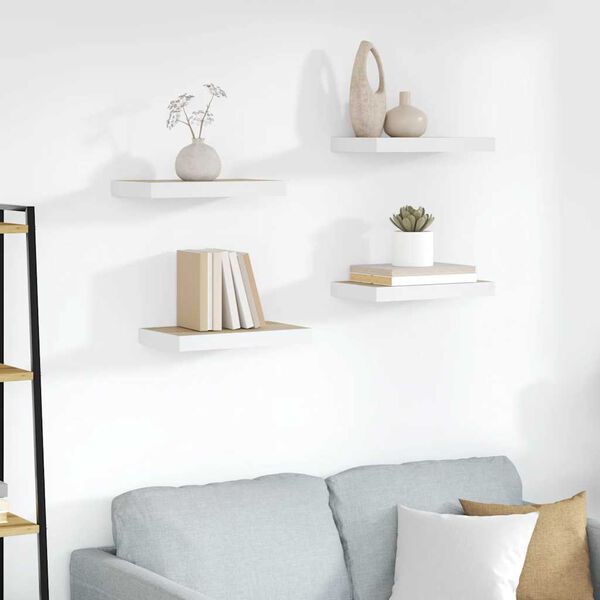 vidaXL Floating Wall Shelves 4 pcs Oak and White 40x23x3.8 cm MDF