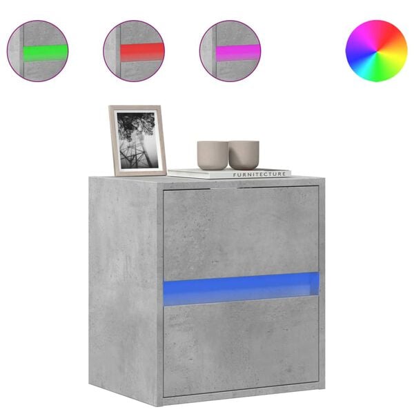 vidaXL TV Wall Cabinet with LED Lights Concrete Grey 41x31x45 cm