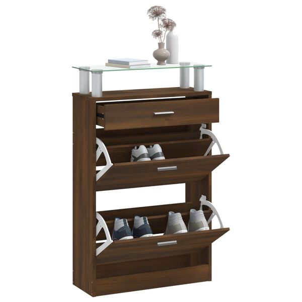 vidaXL Shoe Cabinet Brown Oak 63x24x104 cm Engineered Wood