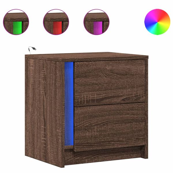 vidaXL Bedside Cabinets with LED Lights 2 pcs Brown Oak Engineered Wood
