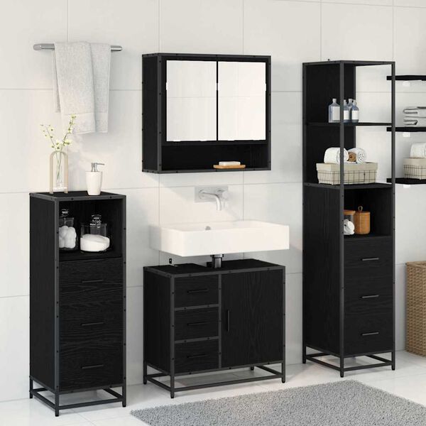 vidaXL Bathroom Furniture Set 4 pcs Black Oak Engineered Wood