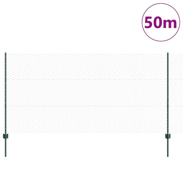 vidaXL Fence with Post Green 1.2 x 50 m Steel and PVC