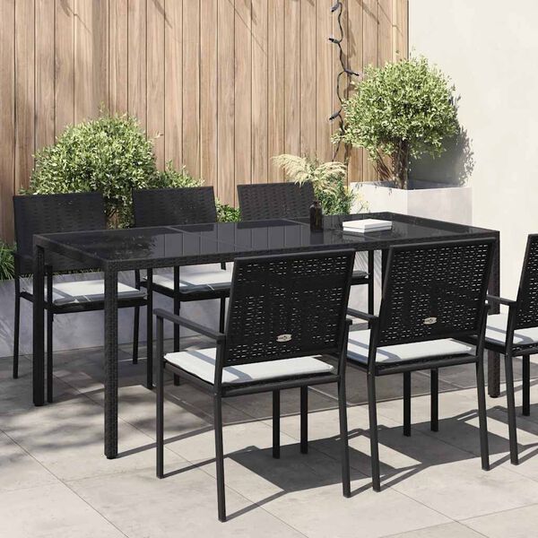 vidaXL Garden Table Black 190x90x75 cm Tempered Glass and Poly Rattan