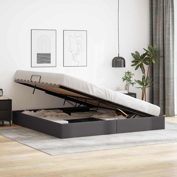 vidaXL Storage Bed with Mattress Grey 200 x 200 cm Faux leather