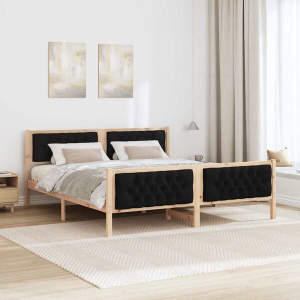 vidaXL Bed Frame with Headboard Black 180 x 200 cm Solid Pine Wood