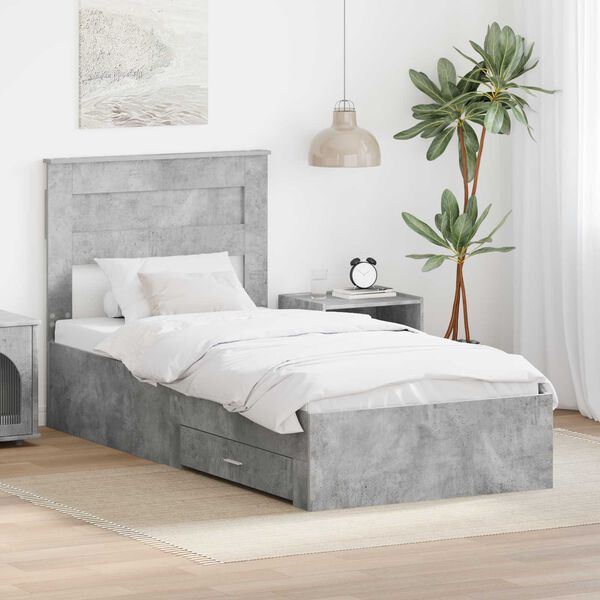 vidaXL Bed Frame with Drawer Concrete Grey 90 x 190 cm Engineered Wood