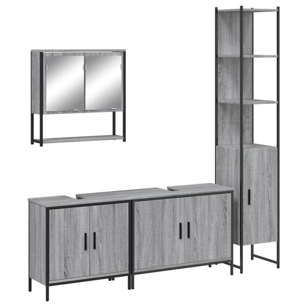 vidaXL 4 Piece Bathroom Furniture Set Grey Sonoma Engineered Wood