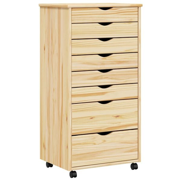 vidaXL Rolling Cabinet with Drawers MOSS Clear Varnish Solid Pine wood