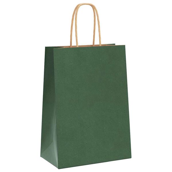 vidaXL Paper Bags 250 pcs with Handles Green 15x8x21 cm