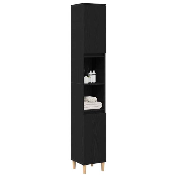 vidaXL Bathroom Cabinet Black Oak 30 x 30 x 190 cm Engineered Wood