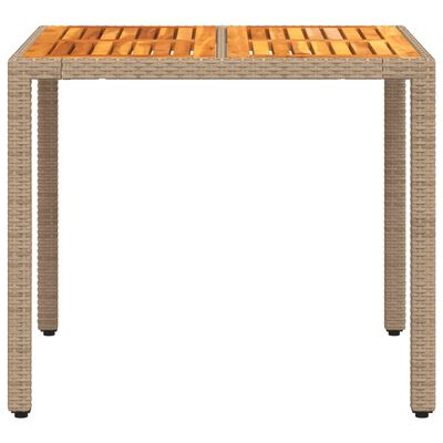 vidaXL Garden Table Beige 90x90x75 cm Poly Rattan Acacia Wood