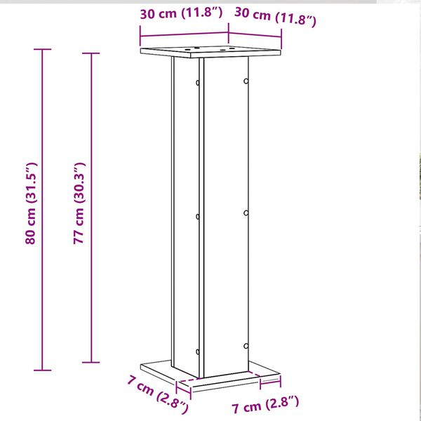 vidaXL Speaker Stands 2 pcs Black oak 30 x 30 x 80 cm Engineered wood