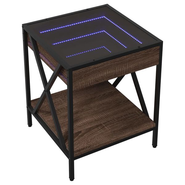 vidaXL Bedside Table with Infinity LED Brown Oak 40x40x49 cm