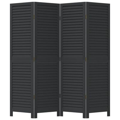 vidaXL Room Divider 4 Panels Black Solid Wood Paulownia