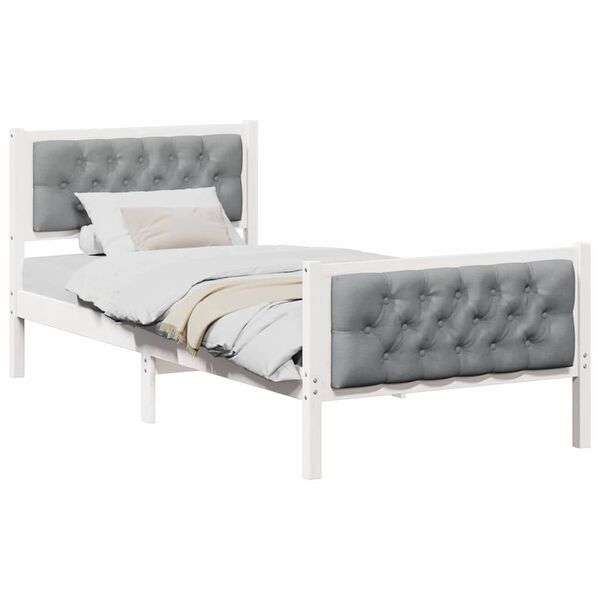 vidaXL Bed Frame with Headboard Light Grey 90 x 200 cm Solid Pine Wood
