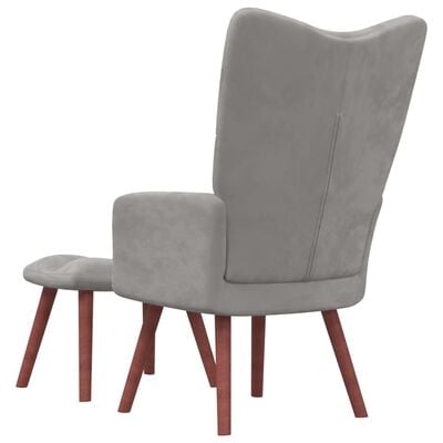 vidaXL Relaxing Chair with a Stool Light Grey Velvet