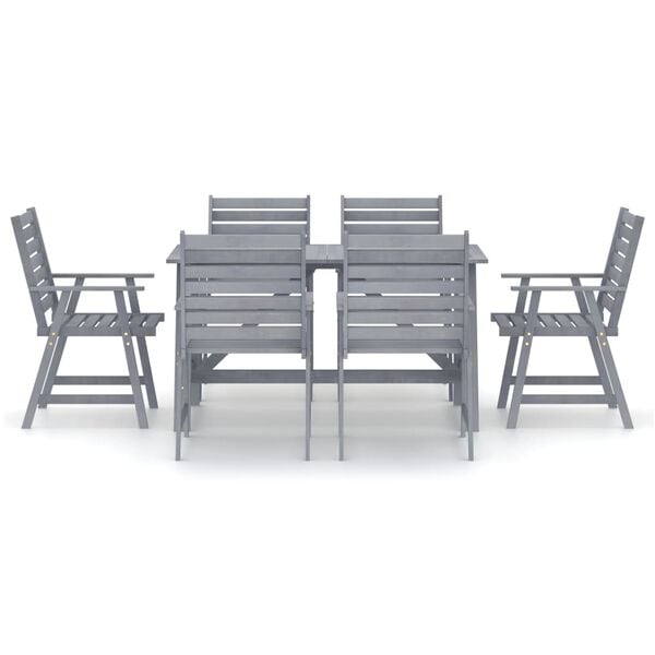 vidaXL 7 Piece Garden Dining Set Grey Solid Acacia Wood