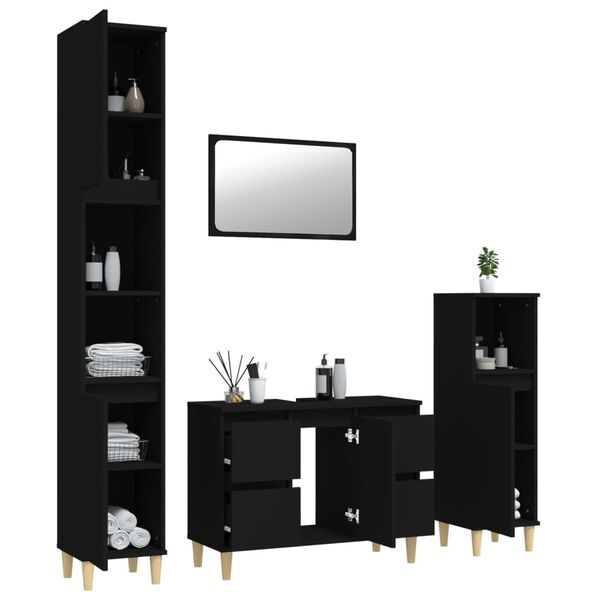 vidaXL 4 Piece Bathroom Furniture Set Black Engineered Wood
